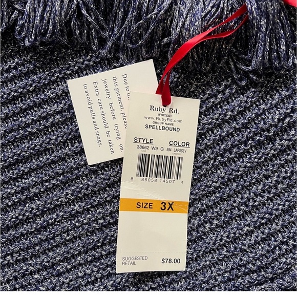 New Ruby Rd sweater size 3X “Spellbound” sparkly silver purple fringe beaded NWT - Picture 10 of 15